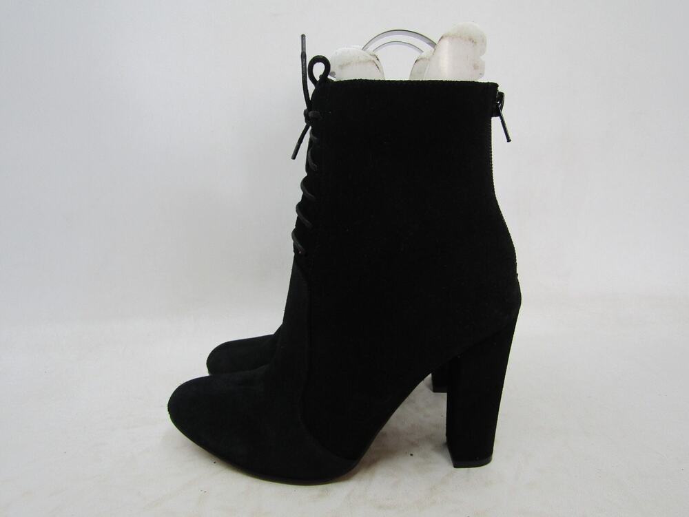 Steve Madden Women Sz 7 M Black Suede Zip Lace Up Ankle Fashion Boots Bootie